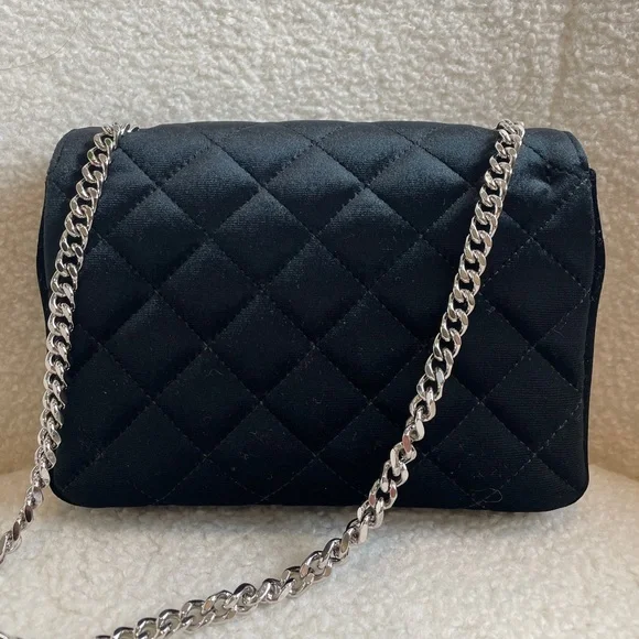 VERSACE Calfskin Nylon Quilted Medusa Chain Crossbody Black - Picture 3 of 8